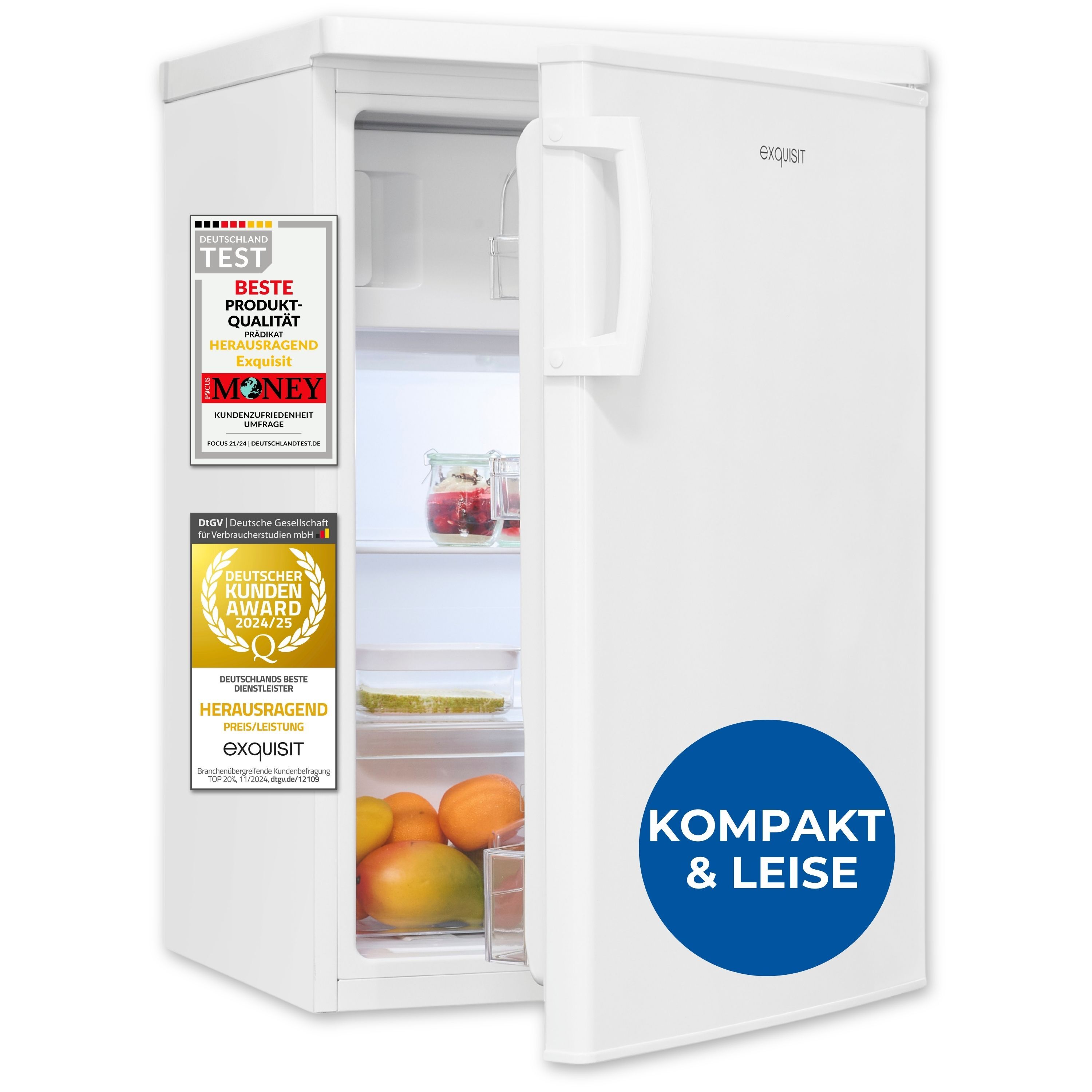 Exquisit Kühlschrank ohne Gefrierfach, EEK: C, 118 l, 4-Sterne-Gefrierfach, 2 Glasablagen, , 55cm breit, Türanschlag wechselbar, KS16-4-HE-040C weiss