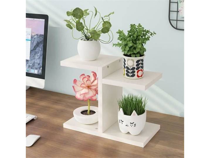 Étagère de Fleur en Bois Support de Plante pour Maison Bureau Balcon Jardin blanc Wir9