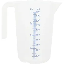 Schneider - Meßbecher, 1,0 l, geprägte Skala, blaue Schrift, offener Griff
