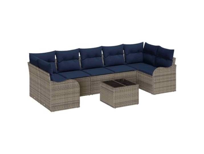 ZQQLVOO Sofa Set 8 STK. 7-Sitzanzahl Grau Poly-Rattan Modulares Design, wetterfeste Polster, Sicherheitsglas-Tischplatte, pulverbeschichteter Stahlrahmen, Poly-Rattan