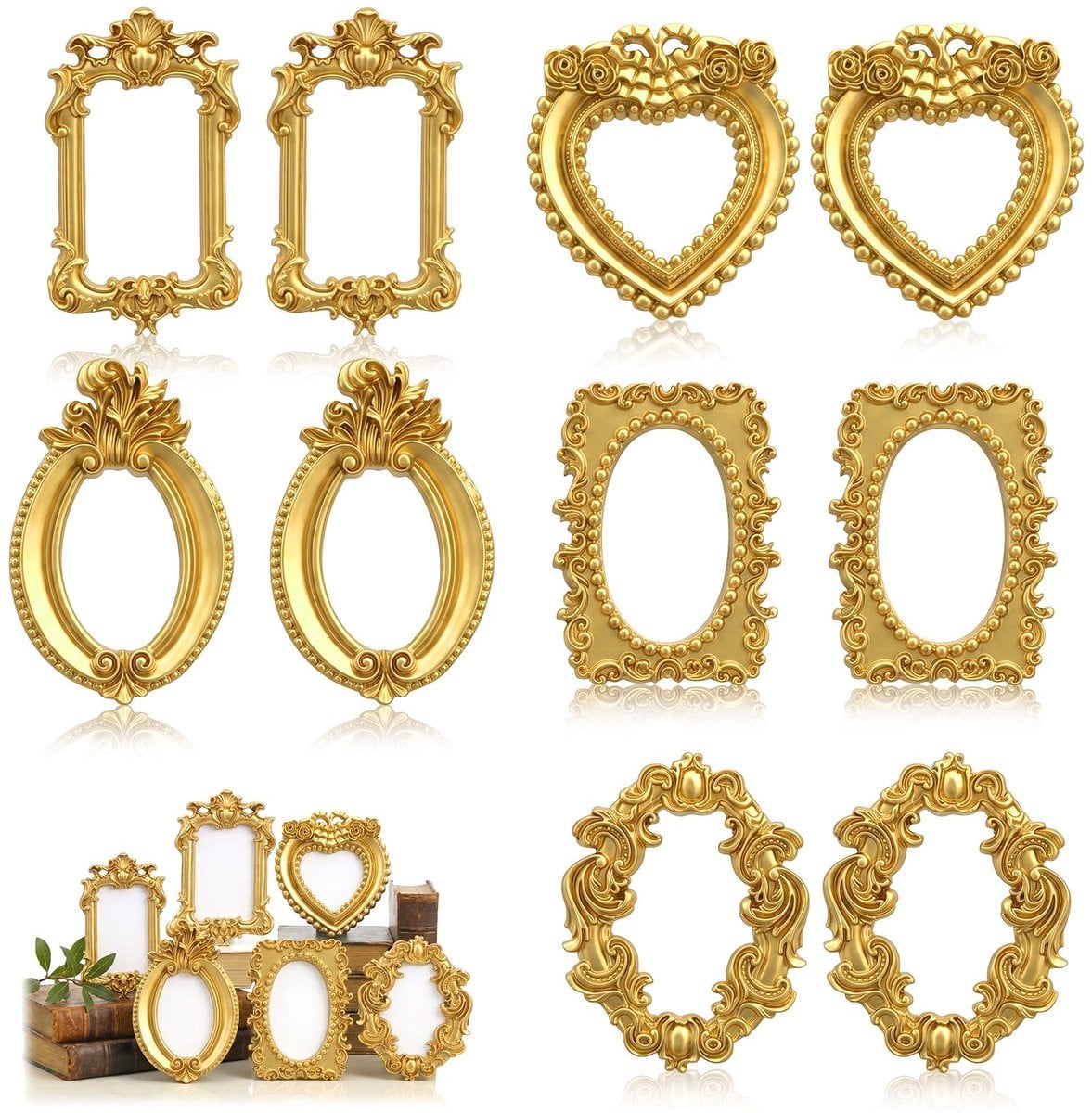 10 stuks Mini Gouden Fotolijsten Vintage Hars Miniatuur Fotolijstjes voor Ambachten en Decoratie
