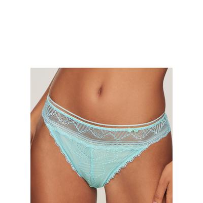 String LASCANA "Tiziana", Damen, Gr. 32/34, blau (türkis), Microtouch, Obermaterial: 84% Polyamid, 16% Elasthan, figurbetont, Unterhosen String, mit anteilig recycelter Spitze