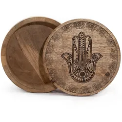 Big Round Box 17.5x7.5cm - Hamsa Black Engraved