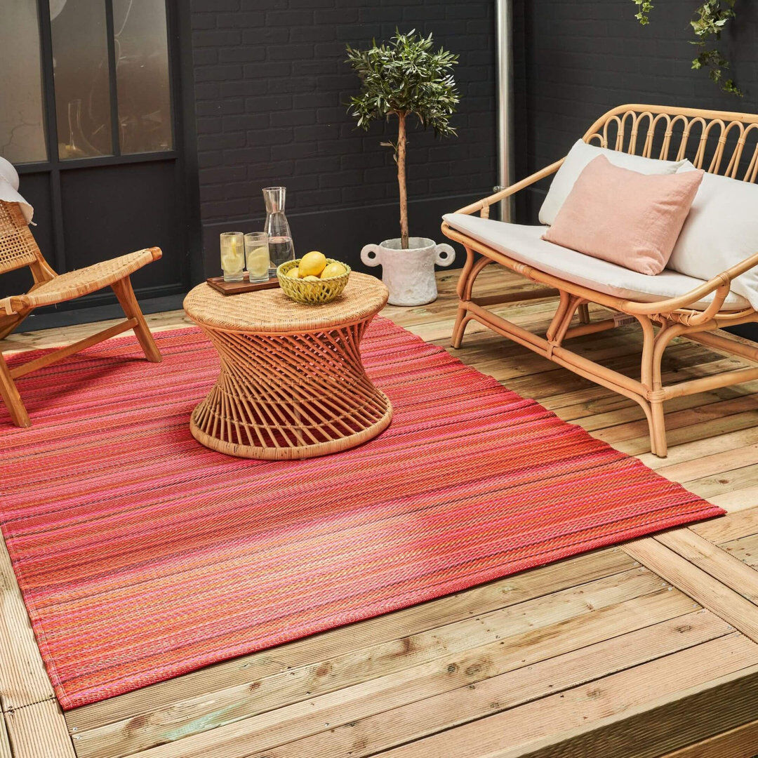 THE RUGS Rainbow Collection Outdoor Rug Striped Design in Terra Red Rectangle 180 x 270 cm