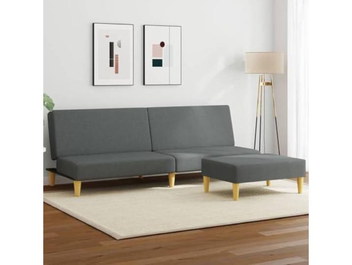 HEFZGDB Schlafsofa 2-Sitzer mit Kissen und Fußhocker Dunkelgrau Samt – Verstellbare Rückenlehne für Komfort und Robustes Design mit Holzrahmen