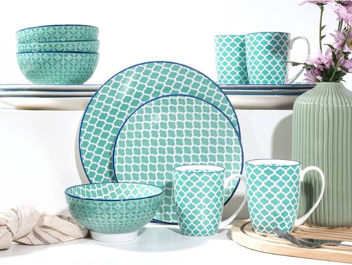 Kombiservice Mediterran Petrol 16-teilig Blau/Petrol