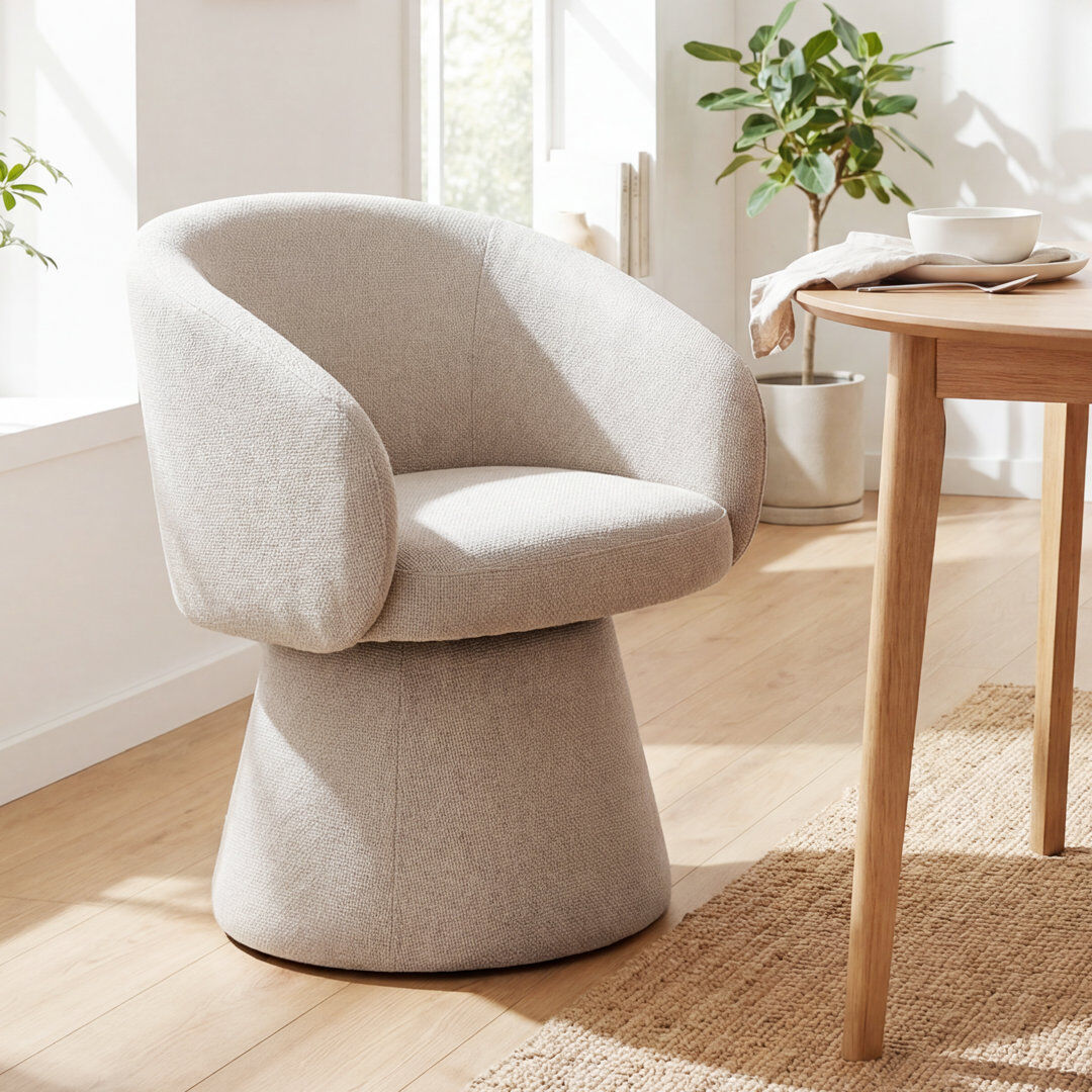 Ivy Bronx Linen Upholstered Barrel Dining Chair White, Cream 78cm H X 63cm W X 63cm D