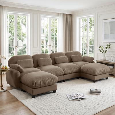 Loedds 4-Seat Chenille U-Shaped Modular Sectional Sofa with 2 Ottomans & Lumbar Pillows