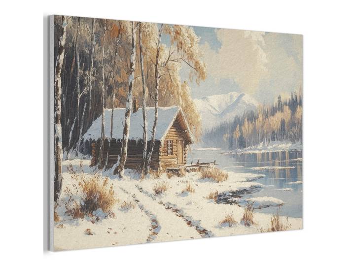 MuchoWow Akustikbild Winter - Schnee - Zuhause - Natur Akustikpaneele 90x60 cm, Hellbraun, Kunststoff, Rechteckig, 90x60x0.9 cm, Tapeten & Wandverkleidungen, Akustikpaneele
