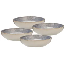Excellent Houseware Speiseteller 4er-Set Ø22,5 x 5 cm aus robustem Steinzeug, Sandfarbe/Blau, Teller, Blau, Beige