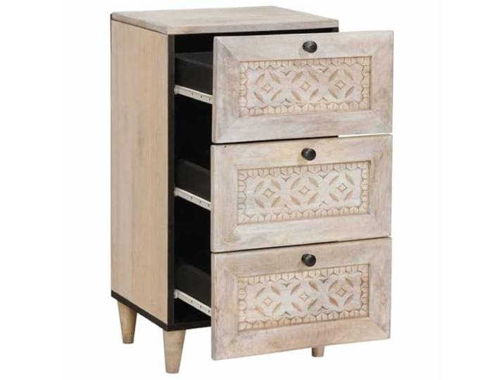 KKgypkn Sideboard Mit Schubladen 44x33x75 cm Mangoholz Geschnitzter Rahmen, Schwarze Knöpfe, Holzwerkstoff-Akzente, Für Esszimmer Wohnzimmer