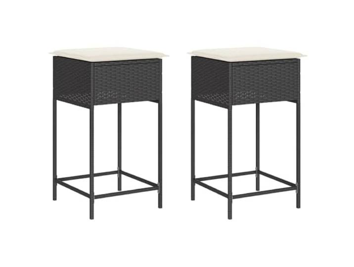 MNCVXAXG Barhocker mit Kissen, 2 Stück, schwarz, aus Polyrattan, 40 x 40 x PE-Rattan, pulverbeschichteter Stahl, cremeweiße Kissen, abnehmbarer Bezug, Sitzfläche 40 x 40 cm, 110 kg, UV-beständig