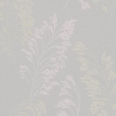Galerie Wallcoverings Shrub Leaf On Plain Linen Texture Vinyl on Non-woven Soft Metallic Wallpaper Roll