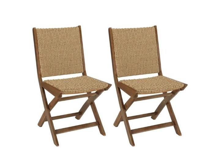 MACABANE VICK - Lot de 2 chaises pliantes en bois d'acacia huilé et rotin