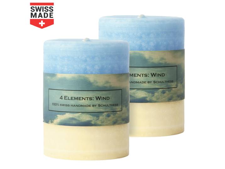 2er-Set handgefertigte Stumpenkerzen, schönes Licht aus 100% Paraffin, Wind, 70 x 120 mm