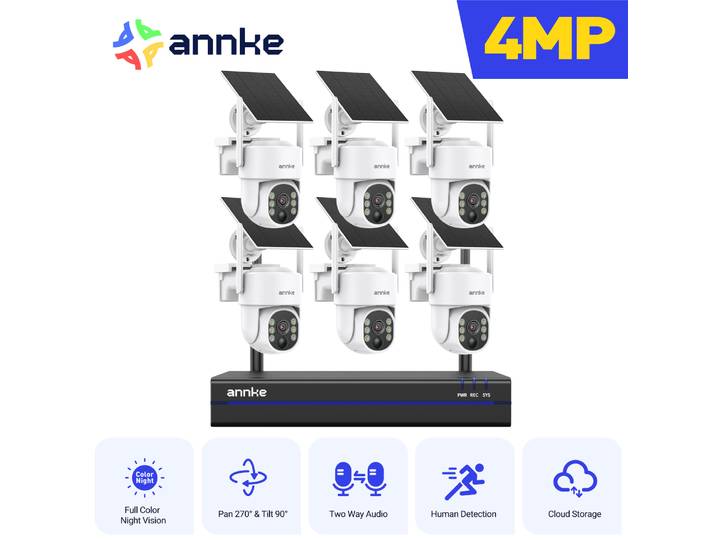 Annke 4MP sans fil PT caméra solaire 16CH NVR 2.4G & 5.8G double bande caméra de sécurité solaire batterie intégrée système de caméra sans fil