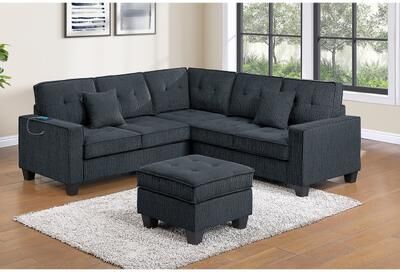 Esofastore Contemporary Style 4pc Sectional Set Slate Black Finish Cushion Back