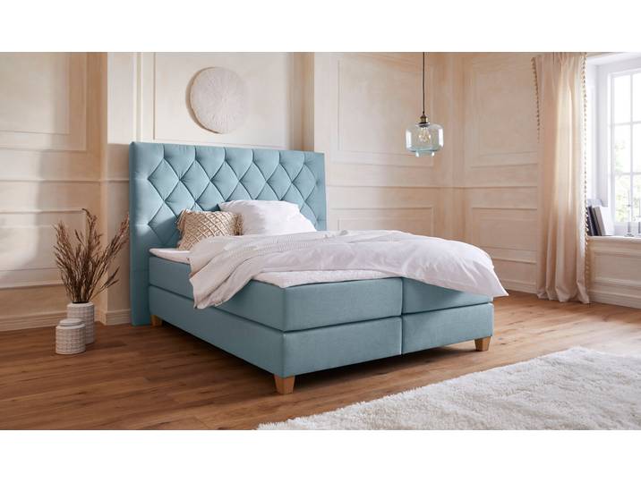 Boxspringbett, Struktur (100% Polyester), Mint, 183×210 cm, Mit 7-Zonen-Kaltschaummatratze H3, Modern, Home-affaire