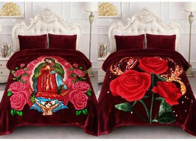 JML "Reversible 2-Ply Raschel Plush Bed Blanket with Two Distinct Designs, 85"" x 95"", 10 lb"