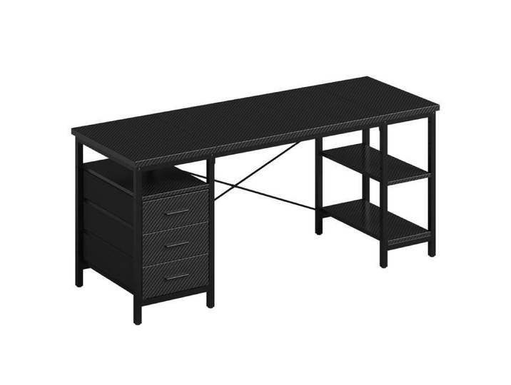 Bureau Gaming-Bureau avec rangement 3 Tiroirs en Tissu 120 × 60 ×75 cm B-3 étagères Bureau Gamer Brun