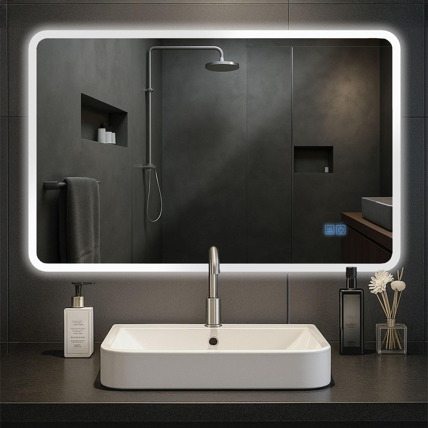 CLP Badspiegel Jericho mit Beleuchtung, Bluetooth-Lautsprecher, Anti-Beschlag Badezimmerspiegel, Wandspiegel LED dimmbar, 3 Licht-Modi