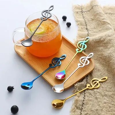 DynamicDeals Musical Note Stainless Steel Coffee Spoon Set For Desserts, Tea & Creative Gift Giving burgundy
