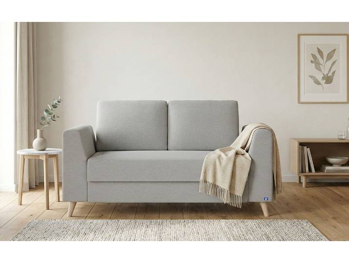 BRUNO Schlafsofa 160cm in Hellgrau Klassik stabiles Massivholz & Boxspringkomfort