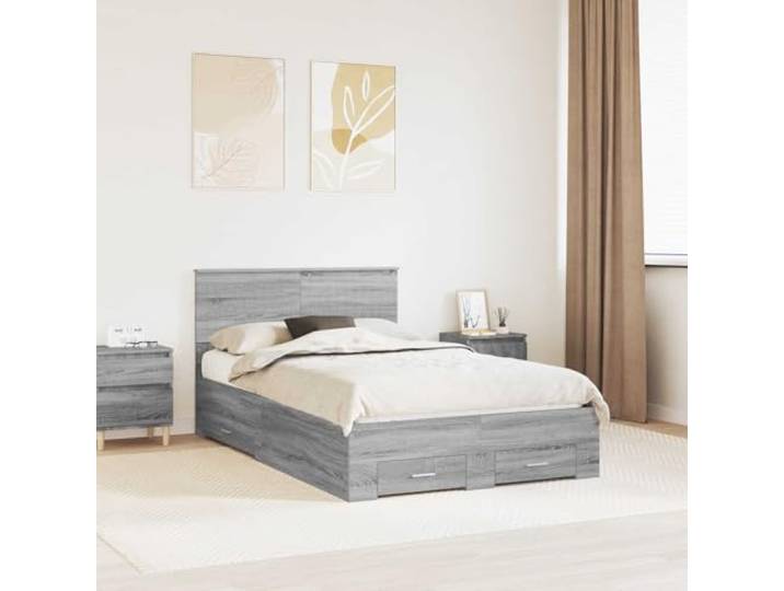 YUOTYRKTEJRSG Mit Stauraum Stabil 120 x 190 cm Grau Bettrahmen Graues Sonoma 120x190 cm Holzwerkstoff Bettgestell mit Schubladen Stauraum Inklusive Lattenrost Kopfteil Stabil