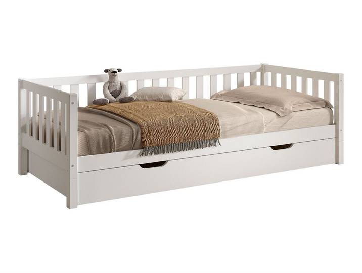 58 aufm Kessel Kinderbett Tagesbett Kapua 90x200 mit Bettschublade Kiefer Massivholz Weiß (inkl. Versand, Lieferung bis Verwendungsstelle), Umbau Bett mit Bettschublade