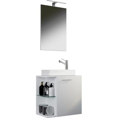 Waschtisch VCM "3-tlg Gäste WC Waschplatz Waschtisch Hausa Spiegel", weiß, B:52cm T:34cm, Waschtische, Waschtisch