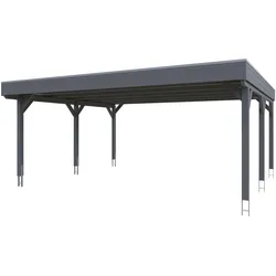 Skan Holz Grunewald - Flachdach Carport aus Leimholz Breite 622 cm Gr. 1 - 622 x 554 cm Aluminium Dachplatten mit Trapezprofil (unbehandelt) schiefergrau Holzcarport