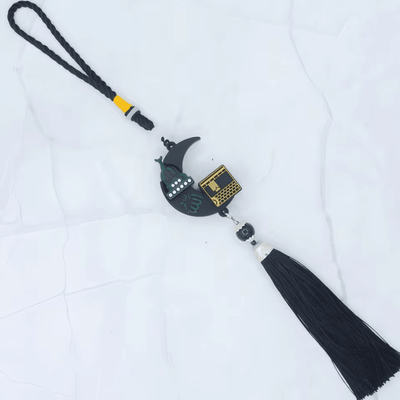Inspire Curations Islamic Rearview Mirror Hanging Ornament Elegant Muslim Tassel Car Pendant Decoration black Moon