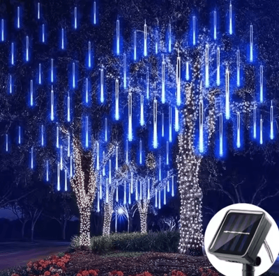 Inspire Curations Solar Meteor Shower Lights 8 Tube Falling Rain Outdoor Decor blue 30cm 8 Tube