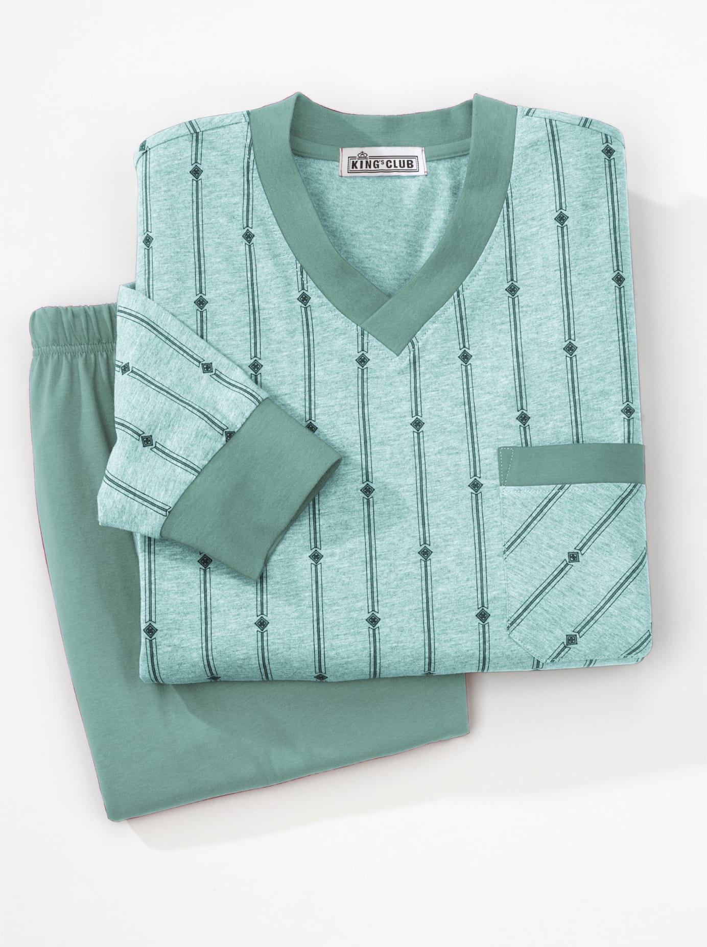 Schlafanzug KINGS CLUB, Herren, Gr. 56/58, grün (mint, petrol), 100% Baumwolle, Homewear-Sets Schlafanzug mint, petrol 56/58