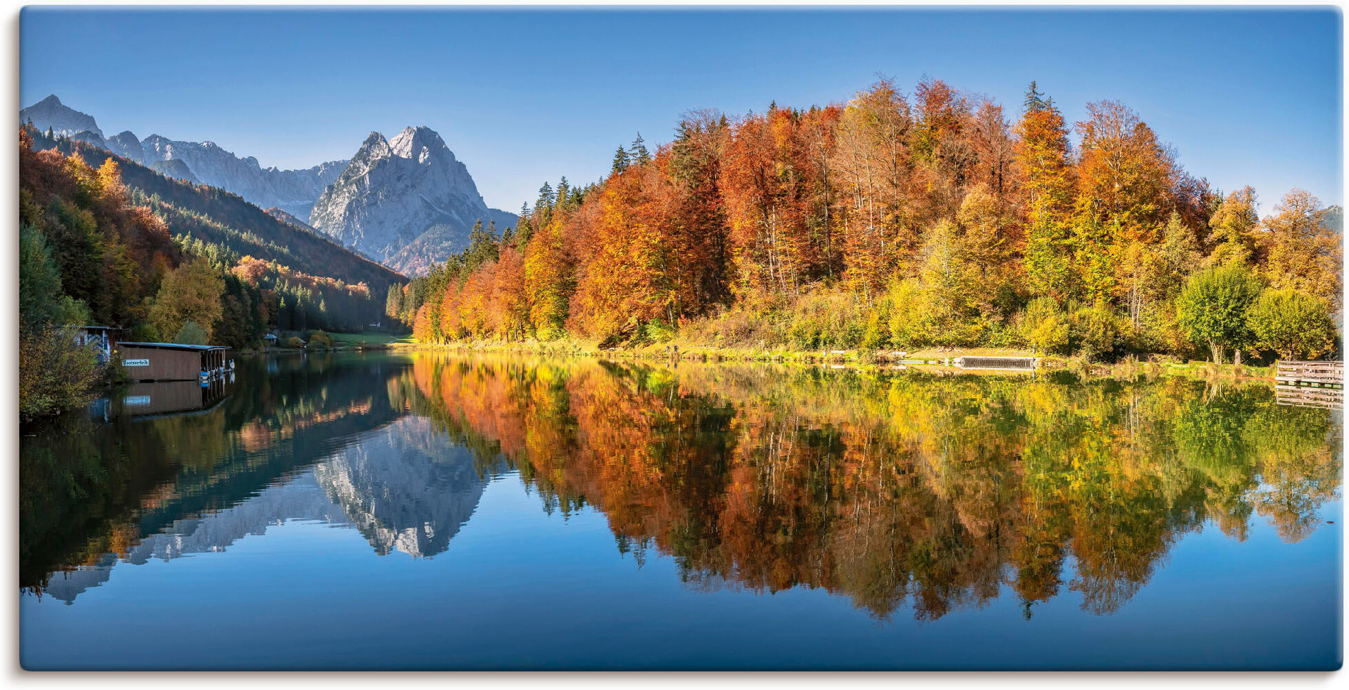 Leinwandbild ARTLAND "Riessersee Bayern", blau (farbe bild(er): blau), B:60cm H:30cm, Bilder, Leinwandbild, auf Holzrahmen gespannt farbe bild(er): blau B/H/T: 60cm x 30cm, Leinwandbild Seebilder Querformat, 1 Stk.