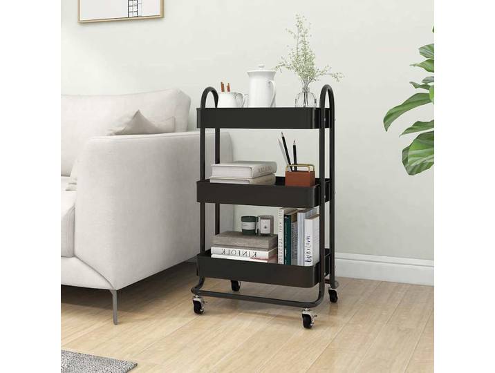 vidaXL 3-Etagen-Wagen Schwarz 43x34x79 cm Stahl