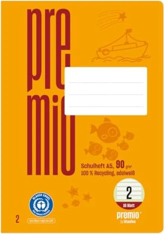 Staufen Schulheft Premio Lineatur 2 liniert A5 ohne Rand, 16 Blatt