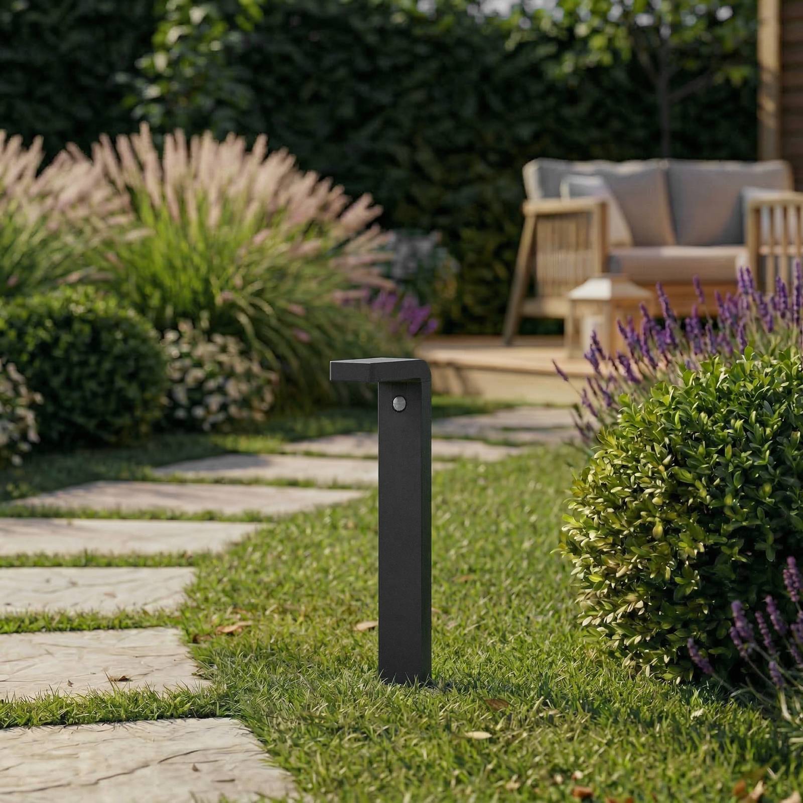 Prios LED-Solar-Wegeleuchte Aurino, schwarz, 75 cm, Sensor Aurino PRIOS, schwarz, Aluminium
