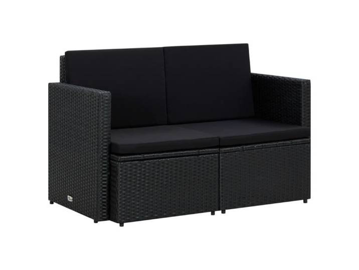 JILL®4950 MODE Canapé de jardin à 2 places avec coussins Noir Résine tressée