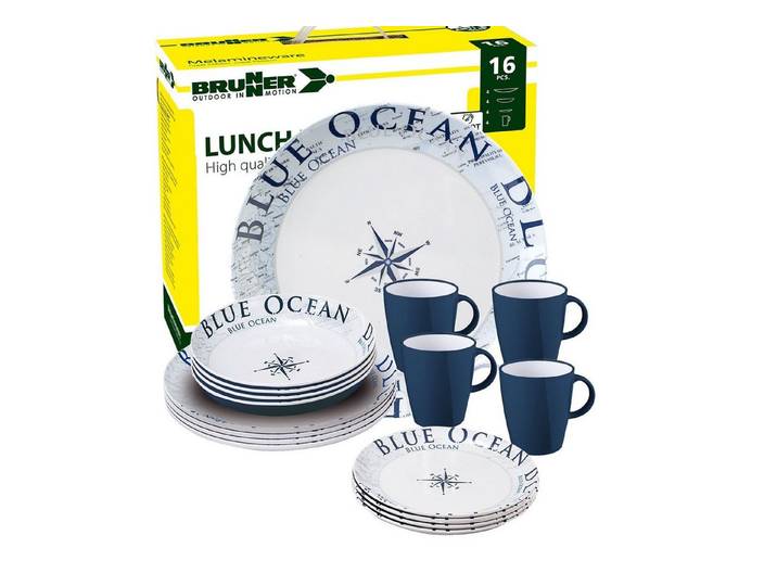 BRUNNER Geschirr-Set BRUNNER Melamin Campinggeschirr Set BLUE OCEAN (8, 12, 16, 36-Teile) (16-tlg)