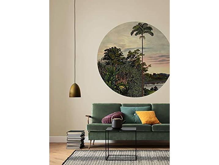 Komar DOT runde und selbstklebende Vlies Fototapete - Vintage Landscape - Ø Durchmesser 125 cm - Regenwald, Tapete, Wandtattoo, Schlafzimmer, Wohnzimmer, Wanddeko - D1-094