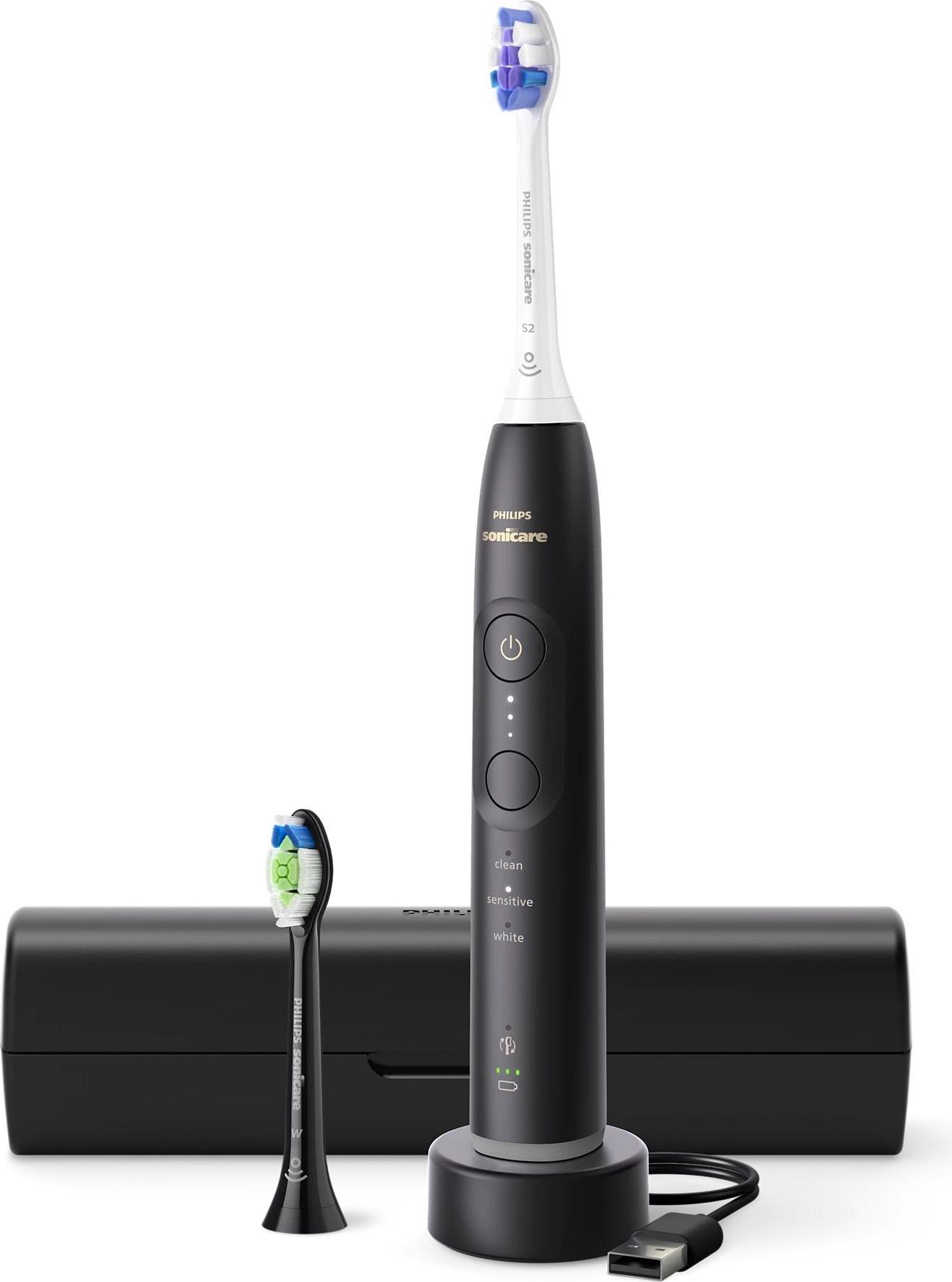 Philips Sonicare 6500 series 6500 HX7411/01 Wiederaufladbare Zahnbürste, Erwachsener, Schallzahnbürste, Sensibel, Whitening, 62000 Bewegungen pro Minute, Schwarz, 2 min, 4 x 30 sec
