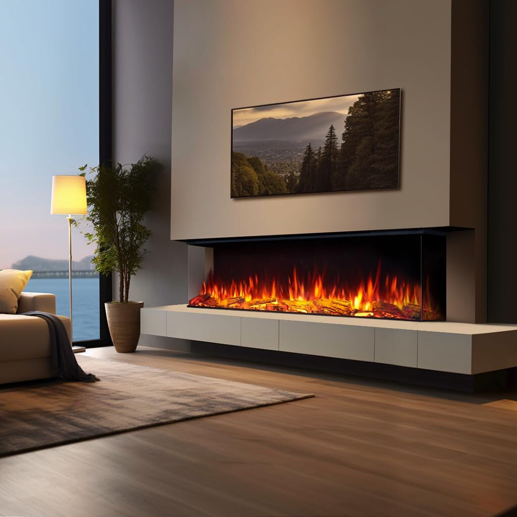 FLAMME Knighton Platinum Smart Inset Media Wall Electric Fireplace 1-2-3 sided View Compatible with Alexa Deep Fuel Bed Perfect for Media Wall Black 49.5 cm H x 150 cm W x 26 cm D