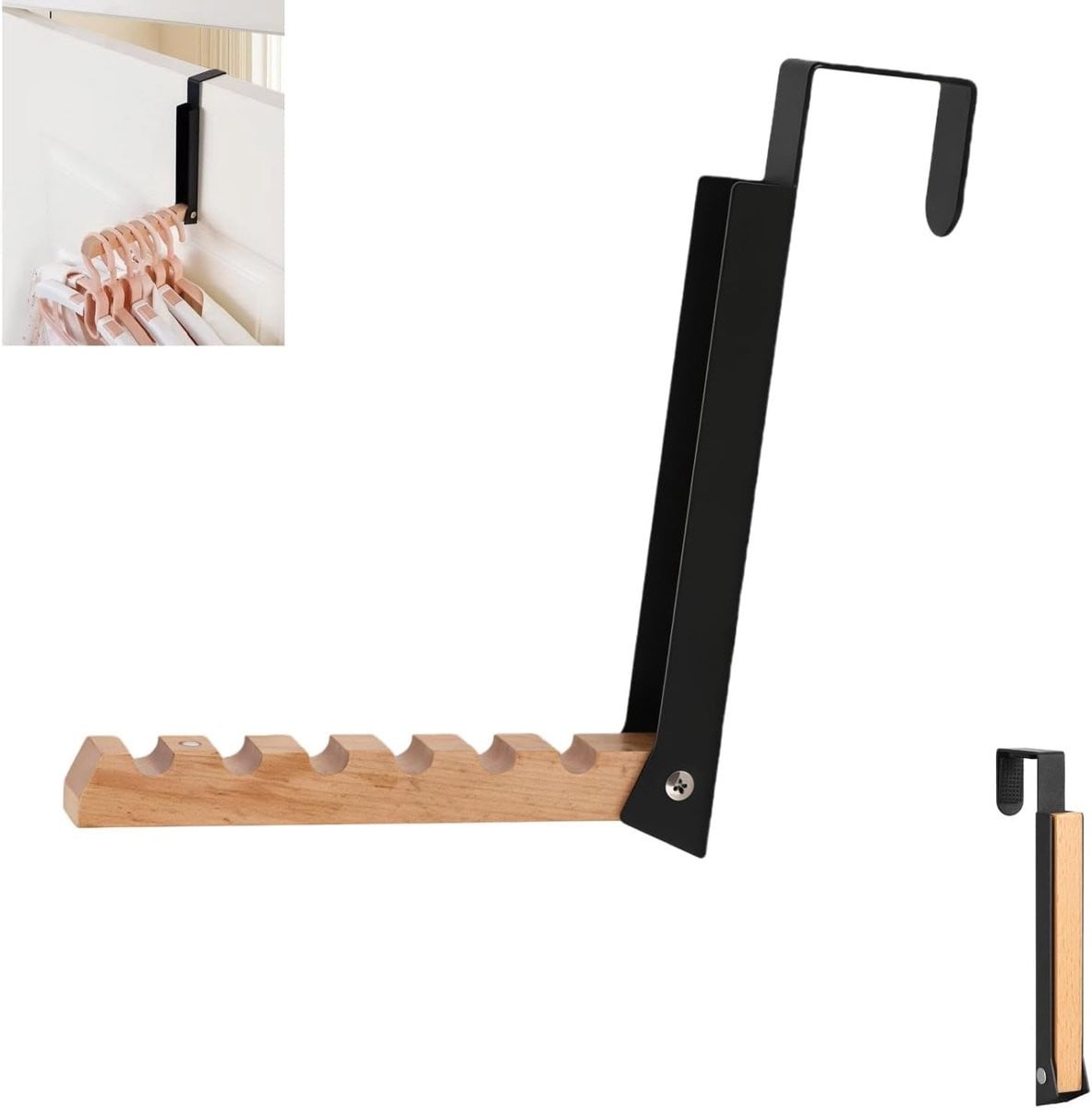 Opvouwbare Deurhaak met 6 Hangers - Zwart Metaal & Hout