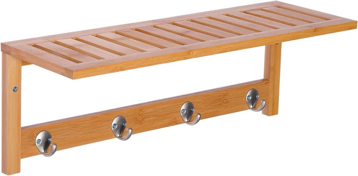 Wandkapstok met plank van natuurlijk bamboe, Breedte: 50 cm