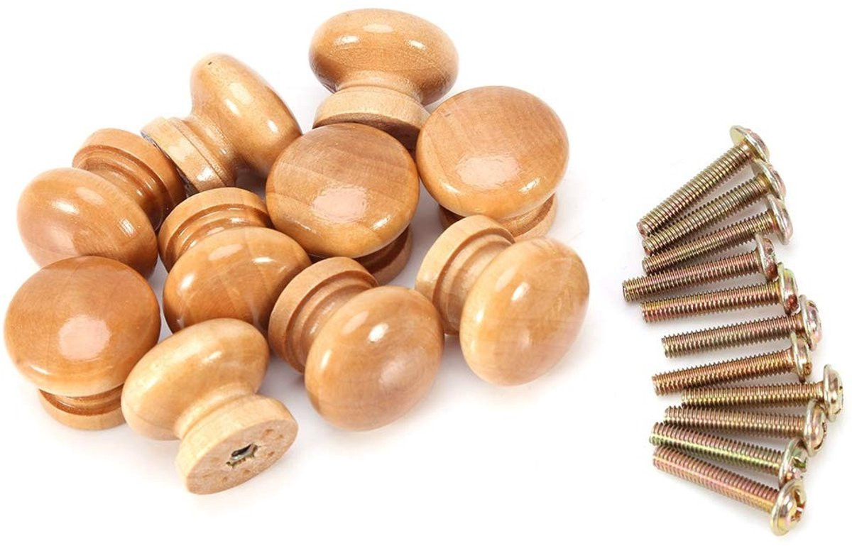 Aladdien Natuurlijke Houten Kastknoppen - 10 Stuks - Modern en Rond - 28mm