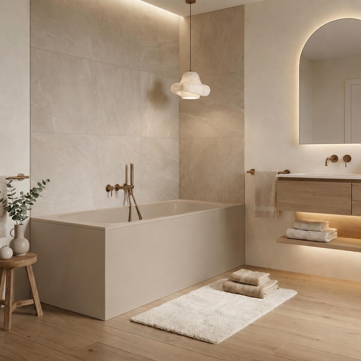 AQUA for you | Badewanne - KRONOS OVAL - Rechteckbadewanne - 170x75 cm - Kaschmir - mit Verkleidung Cappuccino Latte, Badewannenverkleidung, Rechteckwanne