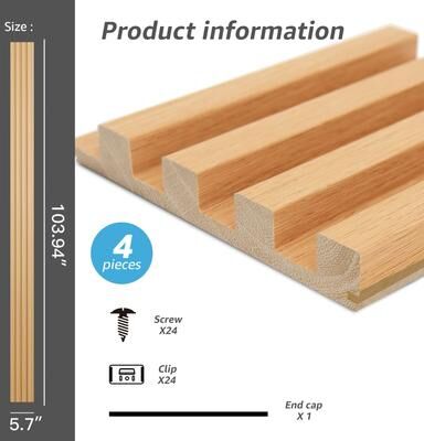 Art3d 103.94''x5.71'' Slat Wood Wall Paneling for Interior and Ceiling Decoration,4-Pack