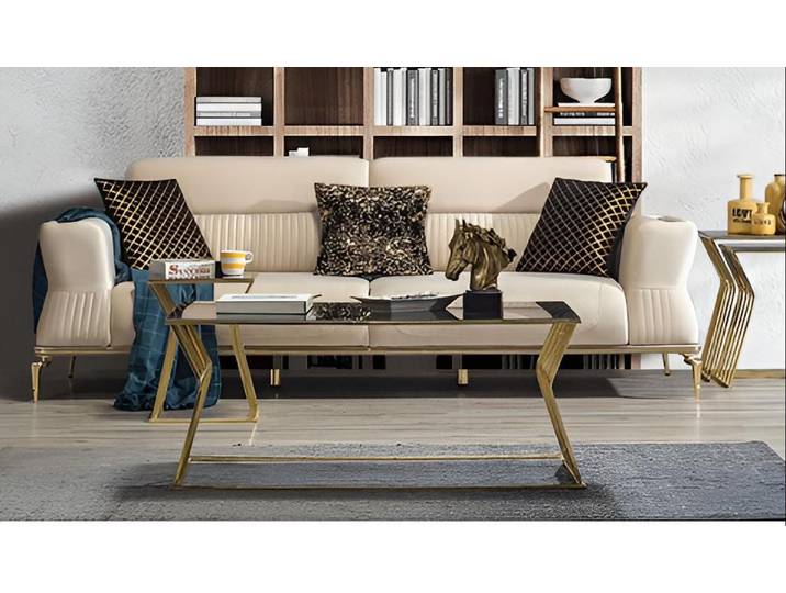 JVmoebel Polstergarnitur Beiges Sofa mit eleganten Goldakzenten, (2-tlg)