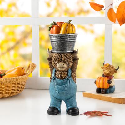 "Glitzhome 10.5""H Fall Resin Scarecrow Family Highland Cow Table Decor"